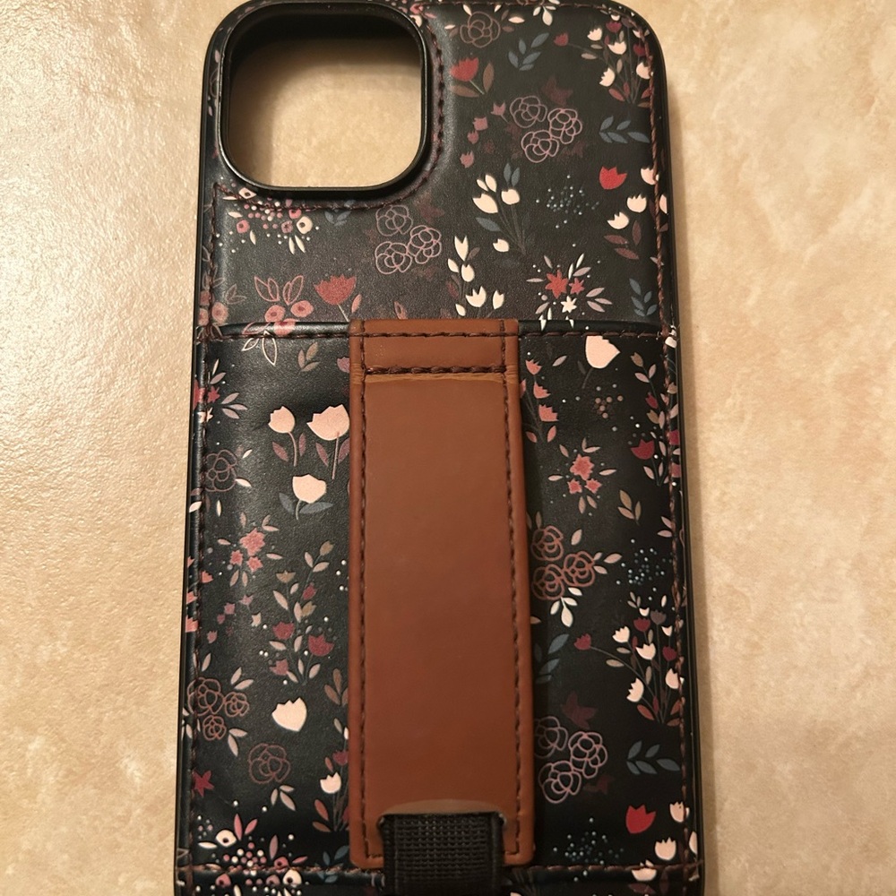 Floral Pattern Phone Case with Brown Strap